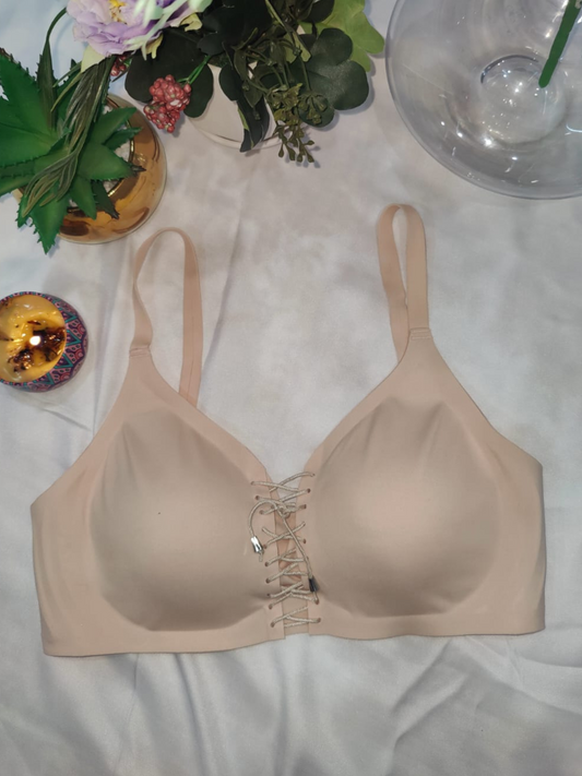 T-Shirt Bra Wireless Soft Padded with Front Laces Style-Skin